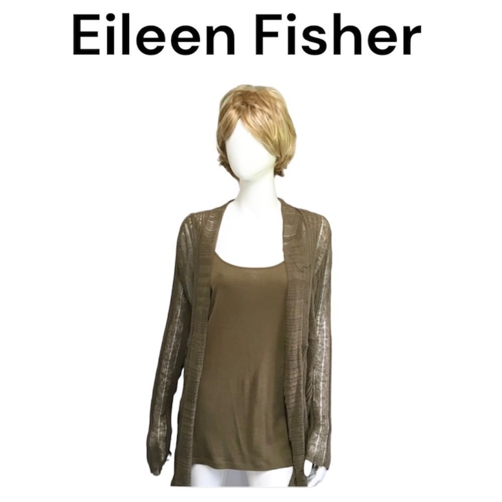 Eileen Fisher Cami Tank Cardigan Set Knittet Long Sleeve Olive Green XL